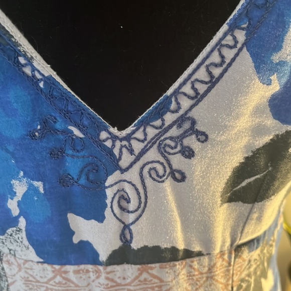 FREE PEOPLE SLEEVELESS BLUE COTTON DRESS WITH EMBROIDERY DETAILS SIZE 10 - Picture 6 of 6